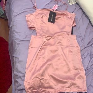 Rose satin cut out side body on dress